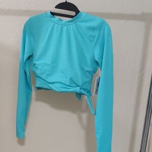 NEW Endless Waves Long-Sleeve Crop Rashguard Turquoise Open Back Tie Size M (7-9